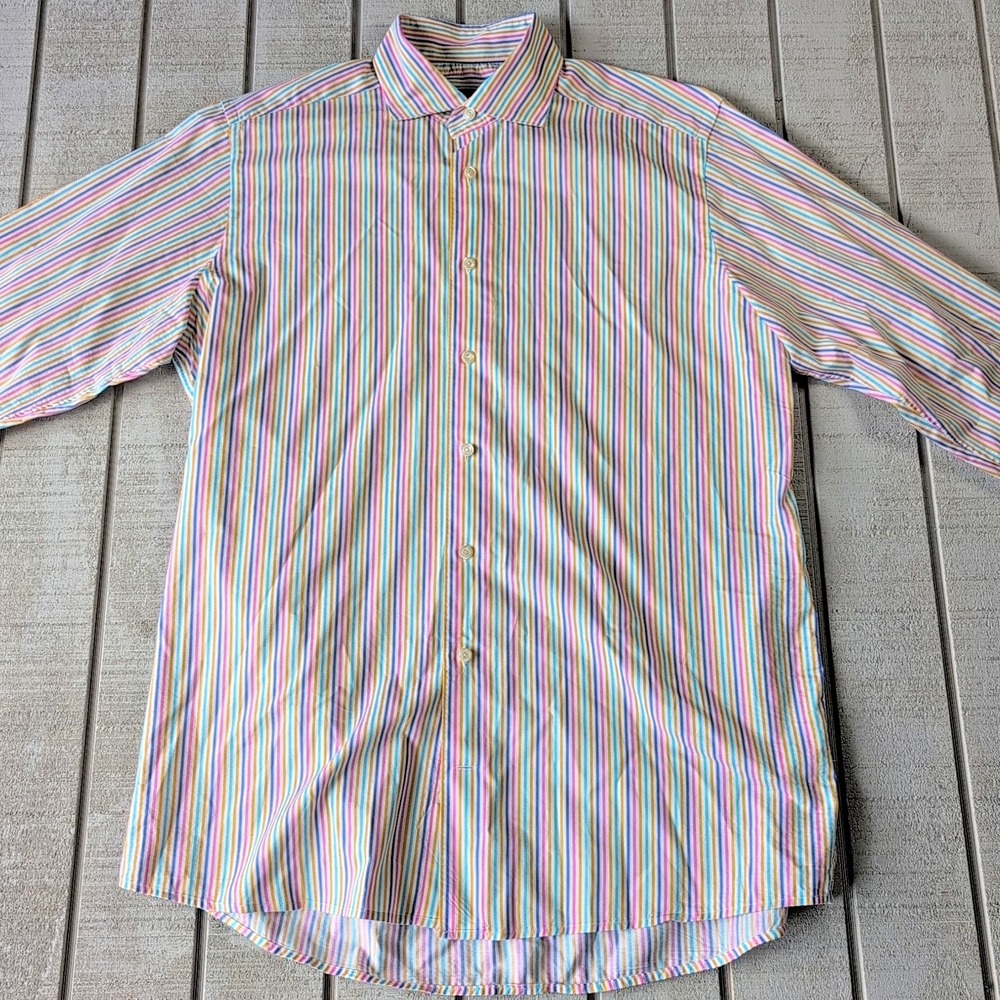 Eton Dress Shirt Mens Large 16 41 Multicolor Striped 100% Cotton Button Down L/S - Picture 2 of 8